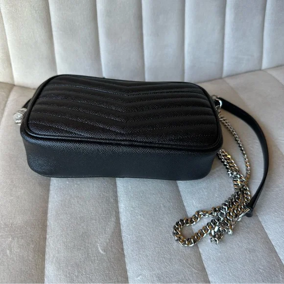 YSL Mini Lou Grain de Poudre Matelasse Monogram Bag Black Silver - Picture 2 of 6